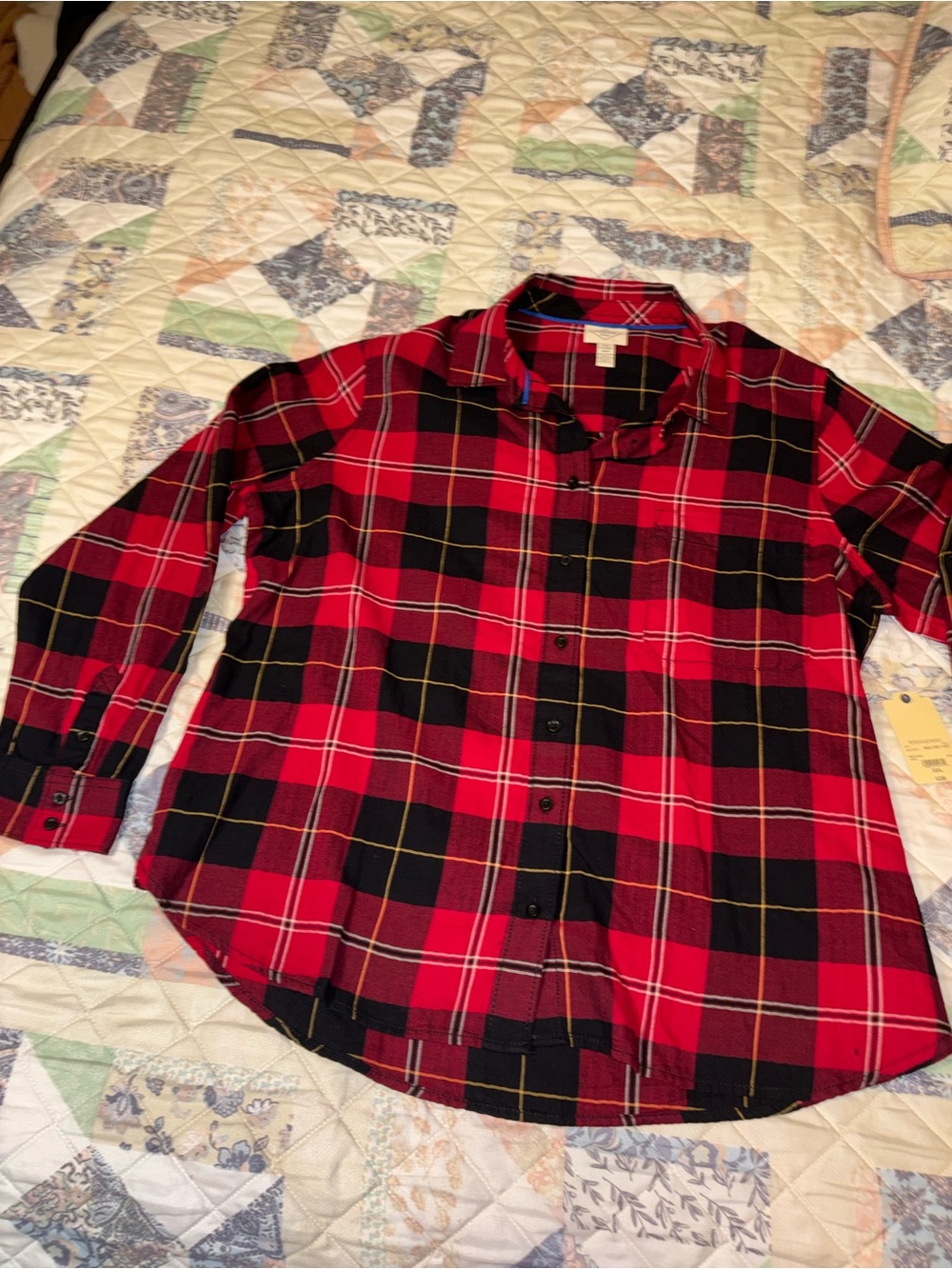 St. John's Bay Red and Black Plaid Button-Down Shirt